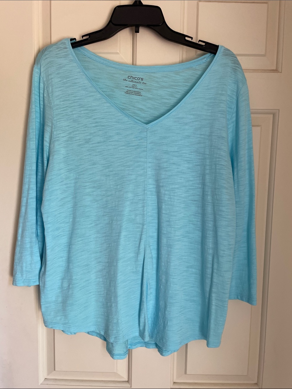 Chico's Light Aqua V-Neck Long Sleeve Top